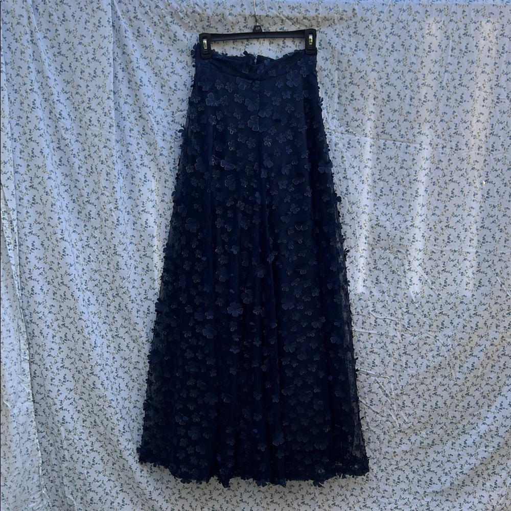 Handcrafted Elegant Navy Blue Lace Skirt